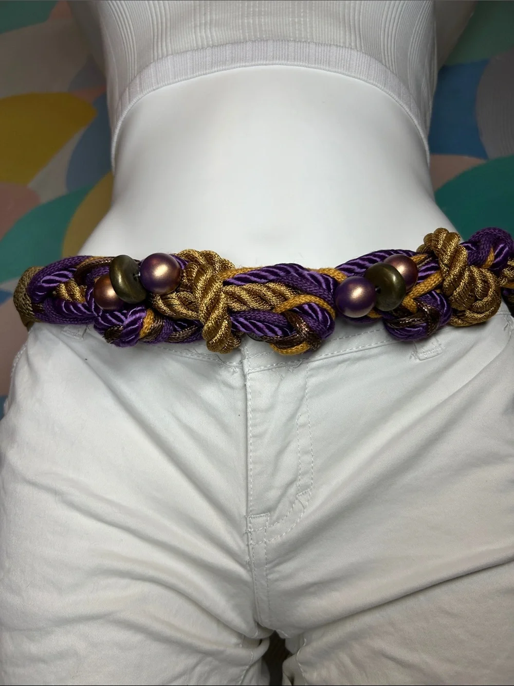 Vintage 1980s Carolyn Tanner Purple & Gold Twisted Rope Waist Belt